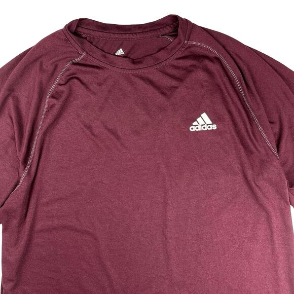 Adidas Men's Maroon Climalite Crewneck Short Sleeve Logo Training Gym T-Shirt M - Picture 3 of 5
